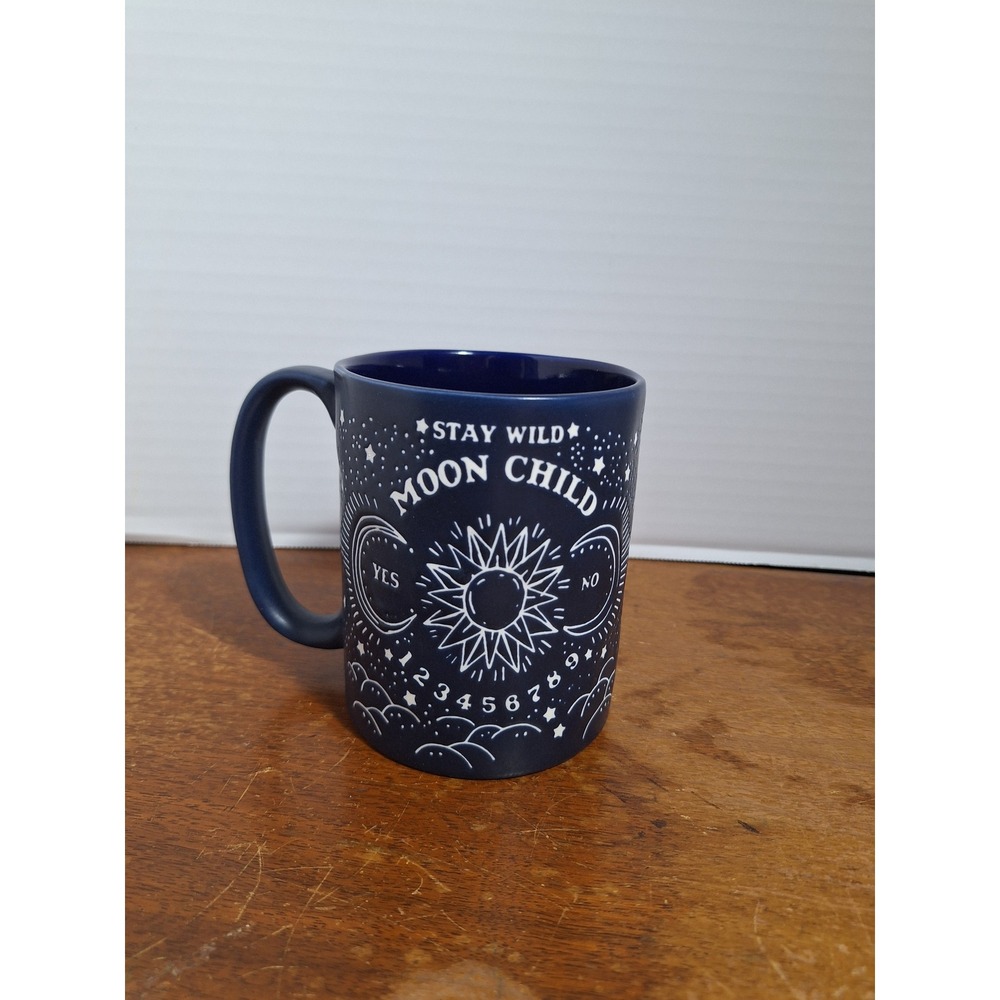 Stay Wild Moon Child Celestial Navy Blue Matte Ceramic Coffee Mug Spirit Board
